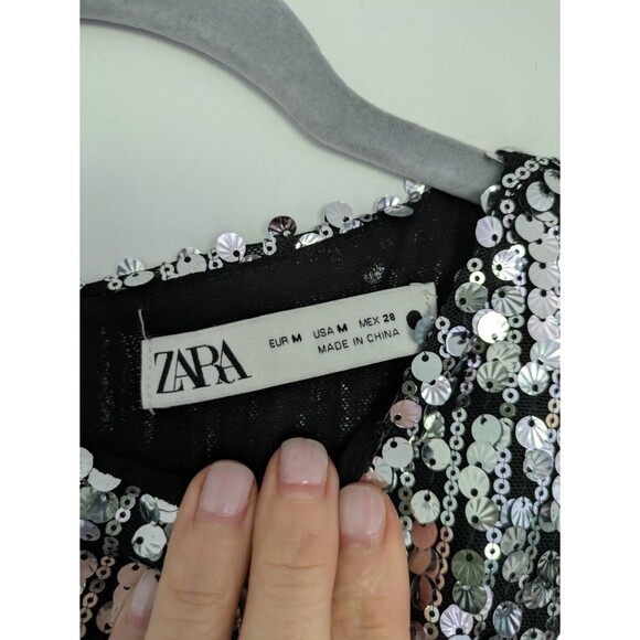 ZARA  SILVER SEQUIN MINI DRESS 2731/328 Size Medium - Picture 5 of 7
